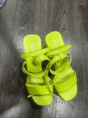MICHAEL Michael Kors Neon Yellow Strappy Block Heel Sandals